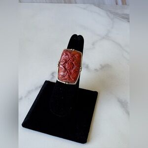 Vintage Carved Red Coral Style Statement Ring